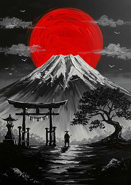 Mount Fuji, Torii Gate, and Samurai