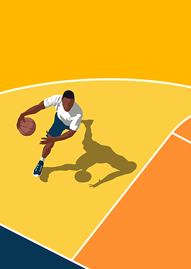 Basketball Player Dribbling on Court
