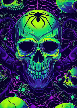 Neon Skull Spider Webs