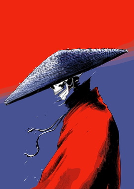 Samurai Skeleton with Straw Hat