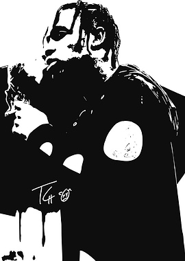 Travis Scott Black and White Portrait