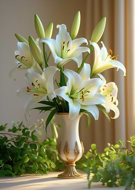 Elegant White Lilies in Vase