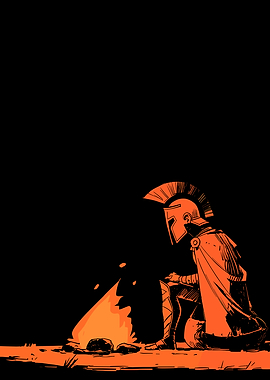 Spartan Warrior by Campfire