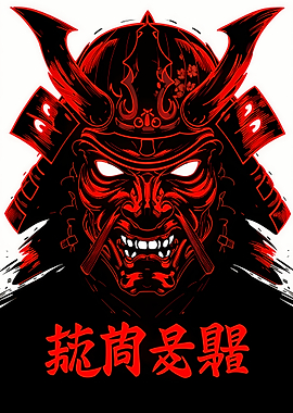Red and Black Samurai Mask Illustration