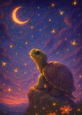 Turtle Gazing Moonlit Sky