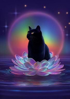Black cat on lotus flower