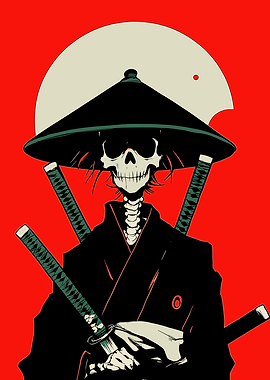 Samurai Skeleton with Swords