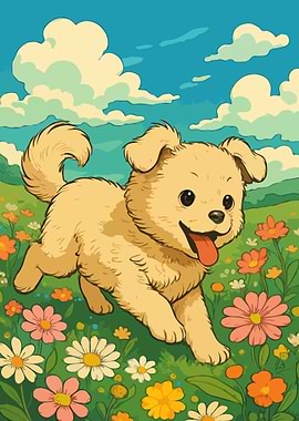 Happy Dog in Flower Field | Field of Joy