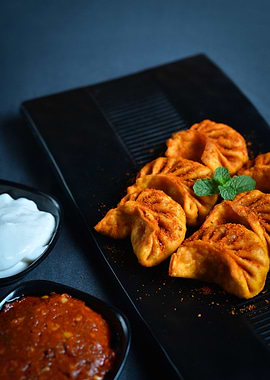 Delicious Momos with Sauces