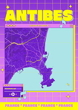 Antibes France Map Retro Aesthetic