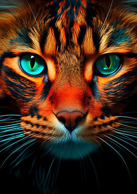 Close-up Bengal Cat with Green Eyes