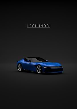 Blue Ferrari 12Cilindri on Black Background