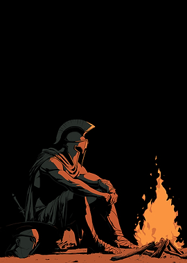 Spartan Warrior by Campfire