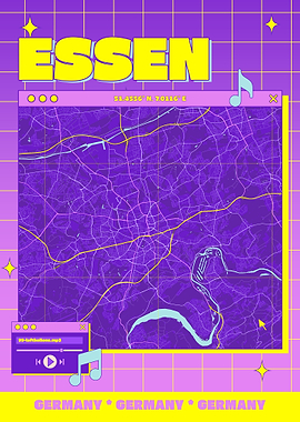 Essen Germany Map Retro Style