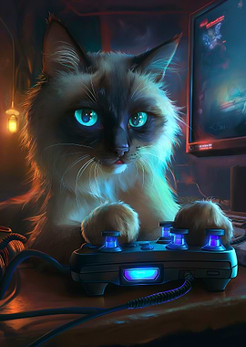 Gamer Cat with Controller and Screen
