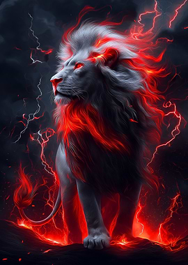 Fiery Lion with Lightning