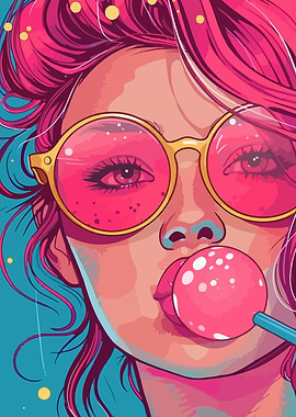 Pink Haired Girl with Bubblegum