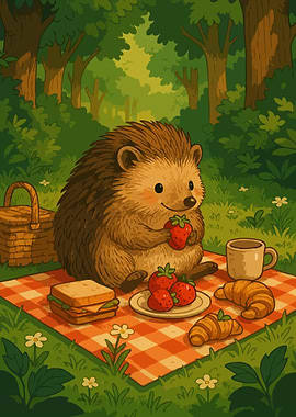 Hedgehog Picnic in the Woods