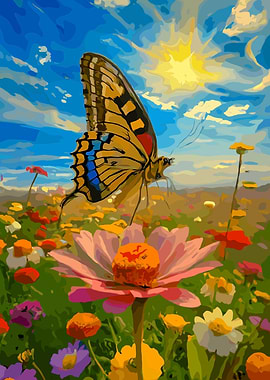 Butterfly on a flower field painting