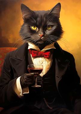 Sophisticated Cat with Wine