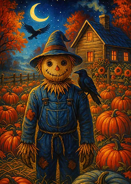 Autumn Scarecrow Pumpkins Crows