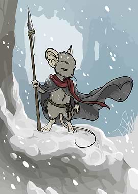 Mouse Warrior in Snowy Landscape