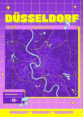 Düsseldorf Map Retro Aesthetic