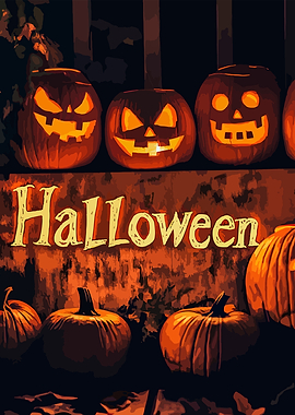 Halloween Pumpkins with 'Halloween' Sign