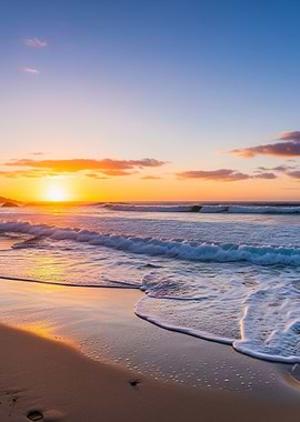 Ocean Sunset with Waves and Sand