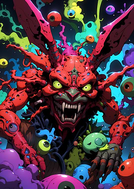 Creepy Red Monster with Floating Eyeballs