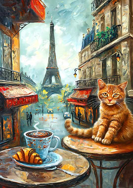 Parisian Cafe Cat Painting
