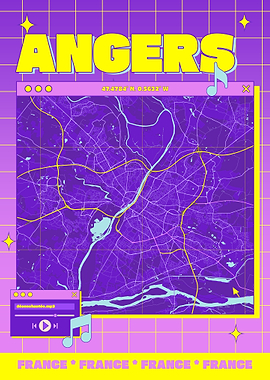 Angers France Map Retro Aesthetic