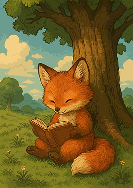 Fox Reading Book Under Tree | Forest Tales and Foxes