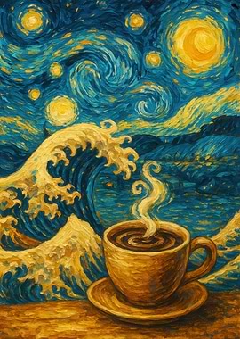 Starry Night Coffee Wave Painting