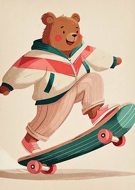 Skateboarding Bear Cartoon Illustration