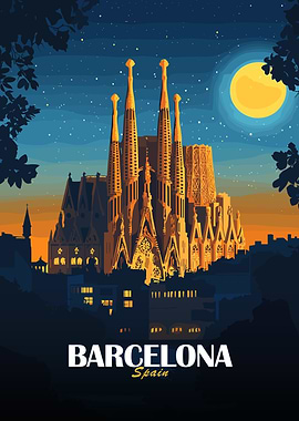 Barcelona Spain Sagrada Familia Illustration
