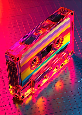 Retro Cassette Tape with Rainbow Stripes