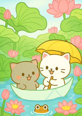 Cat Boat Lotus Flowers