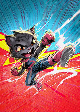 Dynamic Cartoon Cat Action Pose