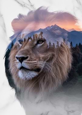 Lion and Mountain Double Exposure