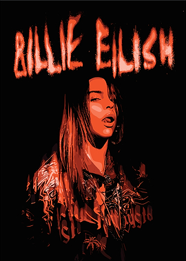 Billie Eilish Portrait in Orange and Black