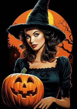 Vintage Halloween Witch with Pumpkin