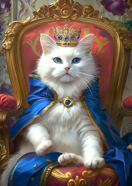 Regal White Cat with Crown
