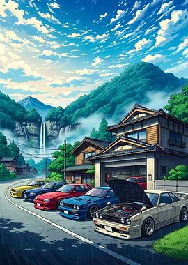 Japanese Anime Drift Haven – JDM Car Garage Poster