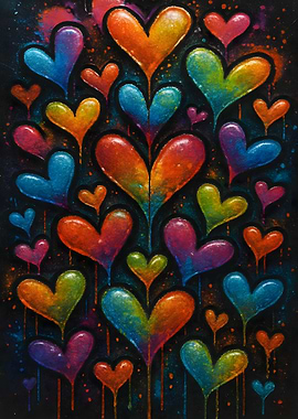 Colorful Hearts on Black Background
