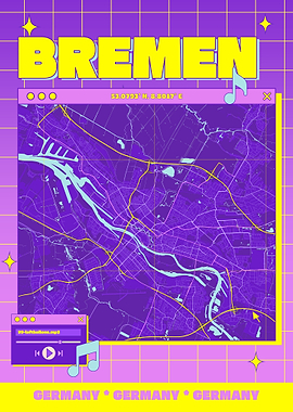 Bremen Map Retro Aesthetic Poster