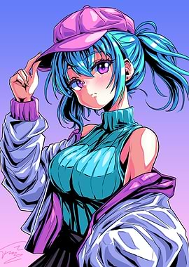 Anime Girl with Pink Cap