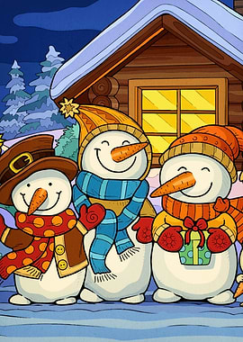 Snowmen Winter Scene