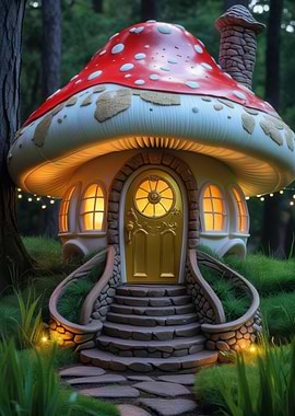 Whimsical Mushroom House in Forest