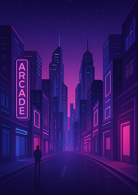 Neon Cityscape with Arcade Sign